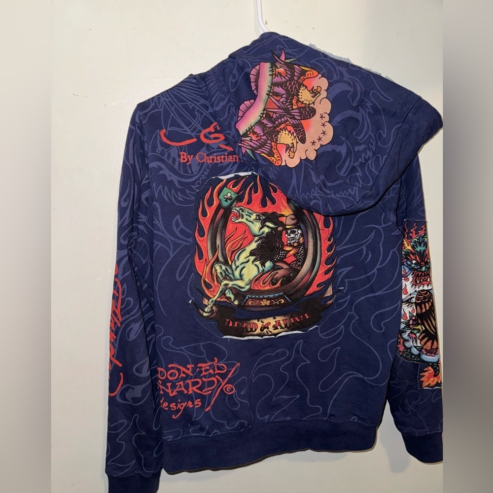 🔥VINTAGE RARE Ed Hardy by CHRISTIAN AUDIGER Women Full Zip Graphic Artsy Hoodie